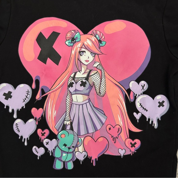 Dolls Kill Current Mood Digital World Anime Graphic Baby Tee Pastel Goth Kawaii - Picture 3 of 4